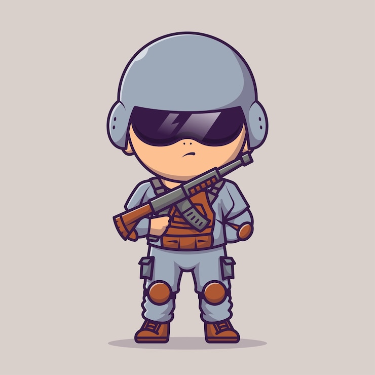 Vetor grátis bonito soldado segurando arma pistola ícone do vetor dos desenhos animados ilustração pessoas profissão ícone isolado