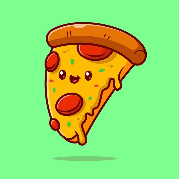 Bonito sorriso pizza fatia dos desenhos animados ilustração de ícone vetorial conceito de ícone de objeto de comida isolado Premium