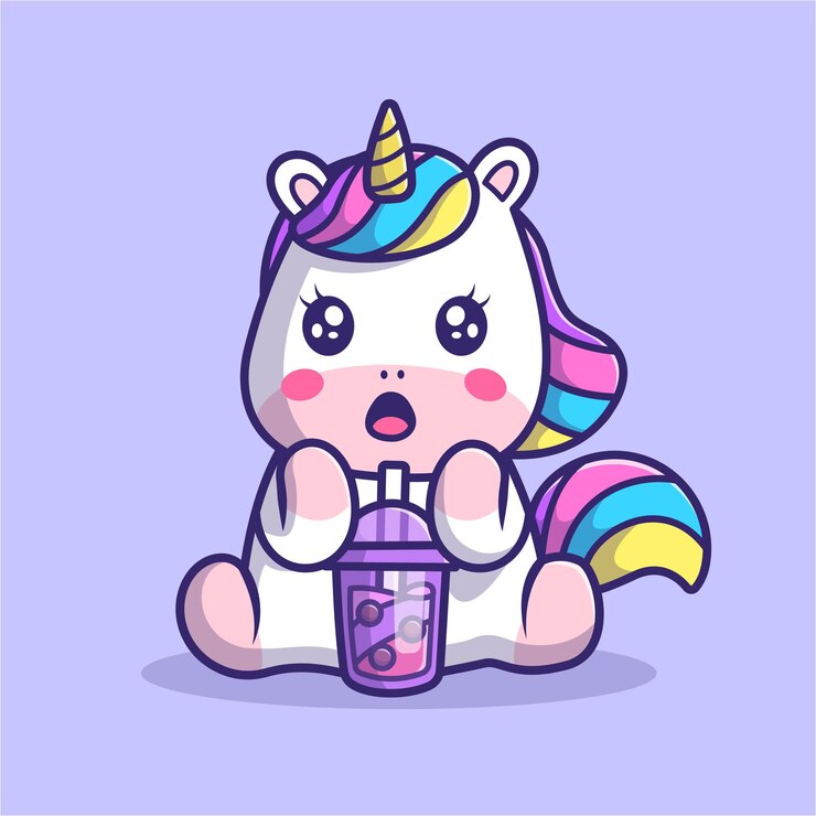 Vetor grátis bonito unicórnio bebendo boba milk tea cartoon ícone ilustração vetorial. ícone de bebida animal isolado