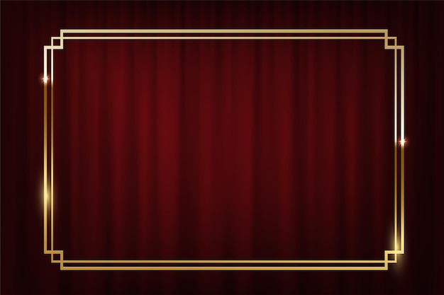 Borda dourada vintage isolada em fundo de cortina vermelha