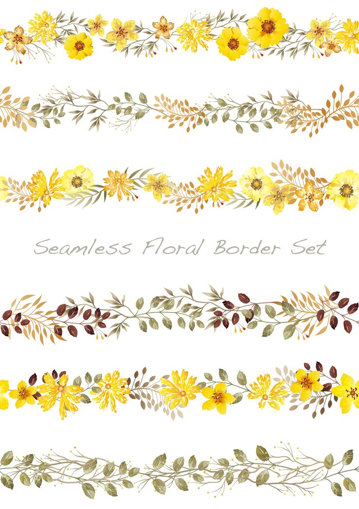 Borda floral aquarela de vetor sem costura definida em branco