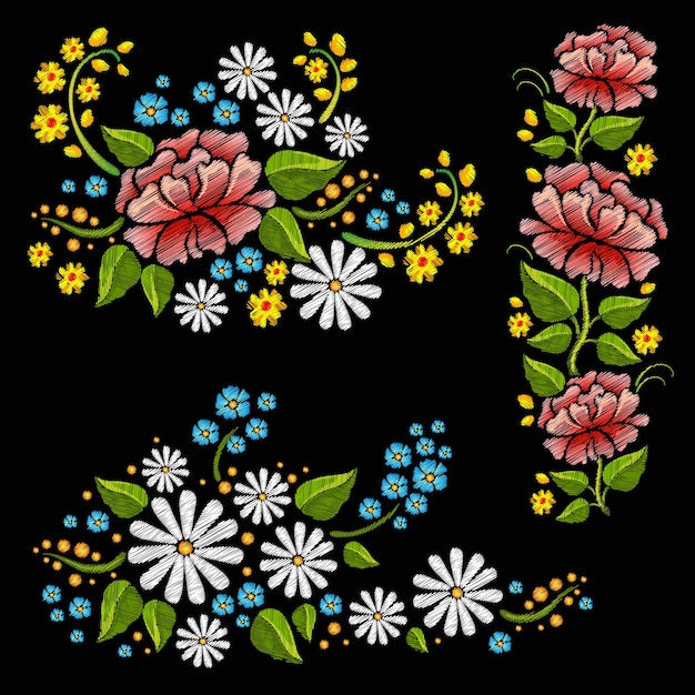Vetor grátis bordado colorido sem costura com flores