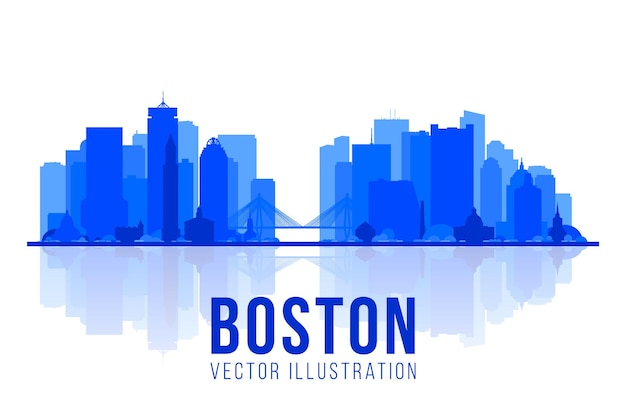 Vetor grátis boston massachusetts eua silhueta skyline vector background ilustração plana na moda conceito de viagens e turismo de negócios com edifícios modernos imagem para o site de banner de apresentação