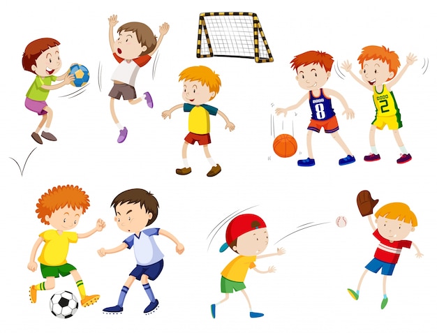 Vetor grátis boys playing different sports illustration