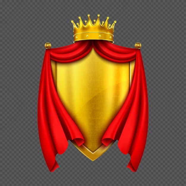 Brasão de armas com coroa e escudo de monarca de ouro