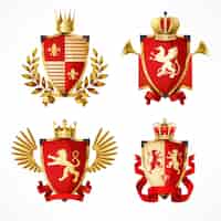Vetor grátis brasão heráldico no conjunto realista de escudos