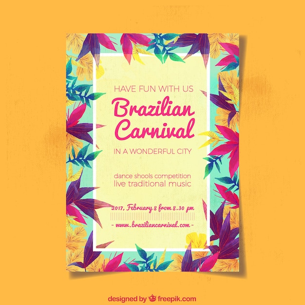 Vetor grátis brasil brochura carnaval com folhas de cor aquarela