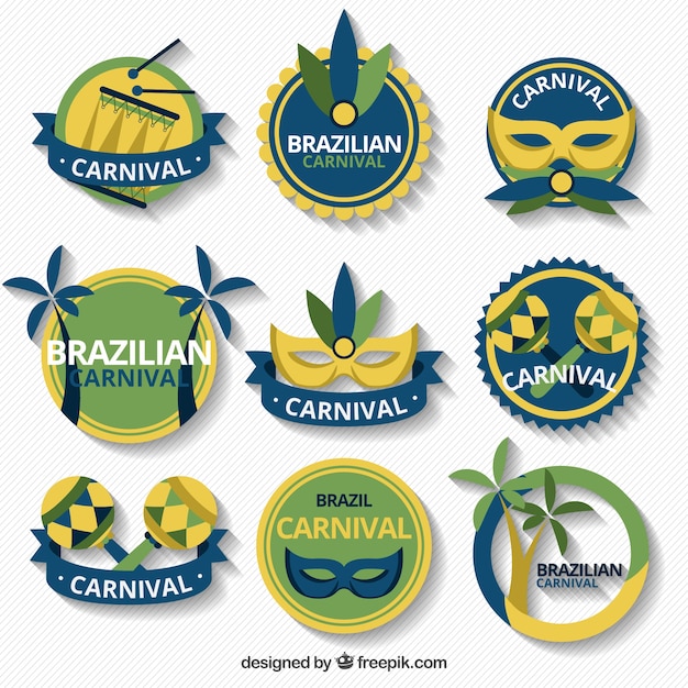 Vetor grátis brasil carnaval emblemas planas