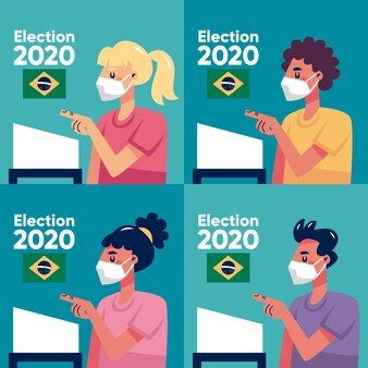 Brasil na fila de votação com máscara facial