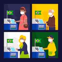 Vetor grátis brasil na fila de votação com máscara facial