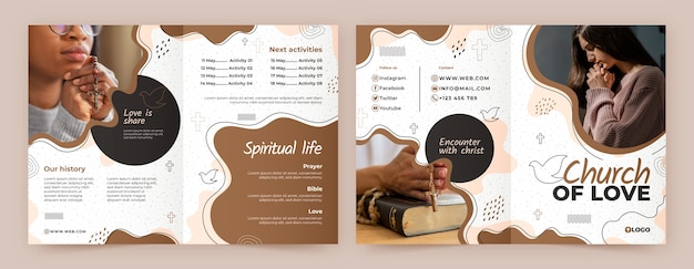 Vetor grátis brochura da igreja cristã desenhada à mão