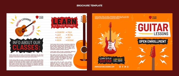 Vetor grátis brochura de aulas de guitarra desenhada à mão