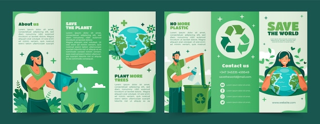 Vetor grátis brochura de conceito de ecologia desenhada à mão