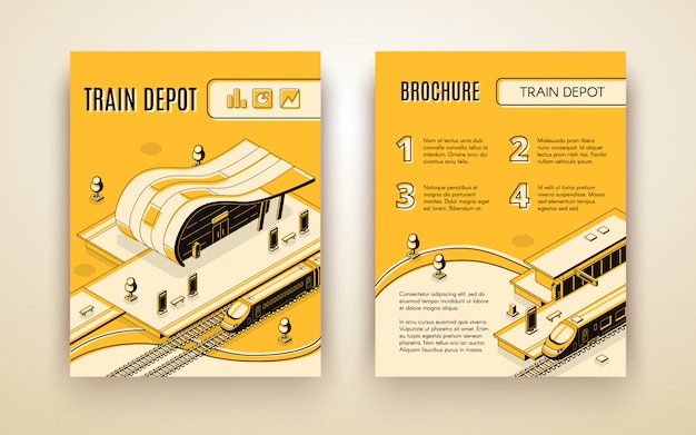 Brochura de publicidade isométrica de empresa de transporte ferroviário