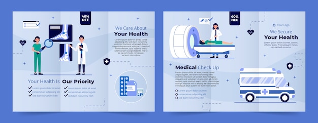 Vetor grátis brochura de serviços hospitalares de design plano