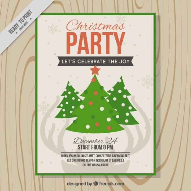 Brochura festa de natal com árvores decorativas