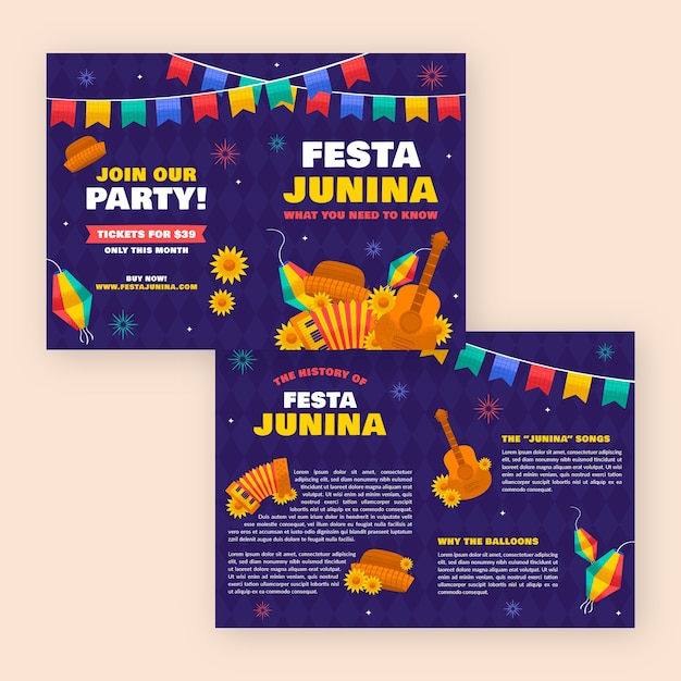 Vetor grátis brochura flat festas juninas