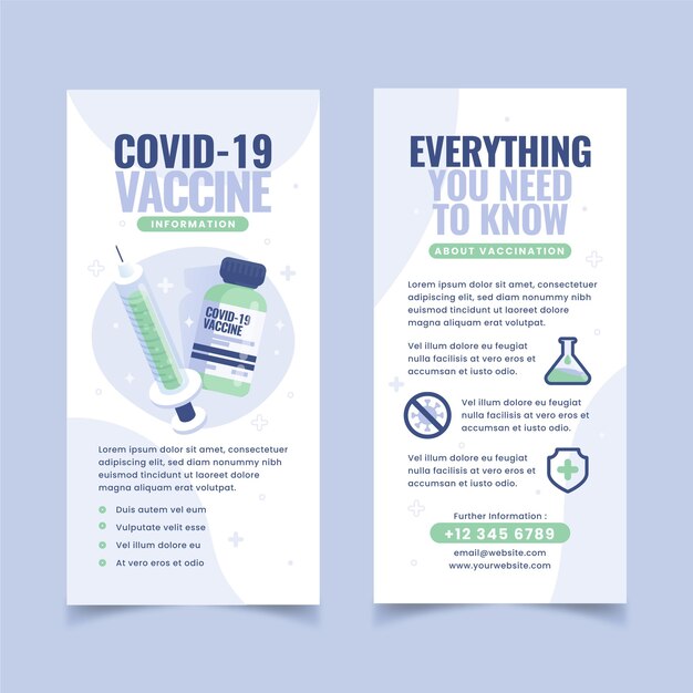 Vetor grátis brochura informativa de vacinação contra o coronavírus desenhada à mão