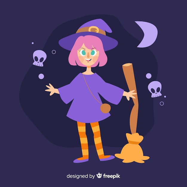 Bruxa de halloween bonito com uma vassoura