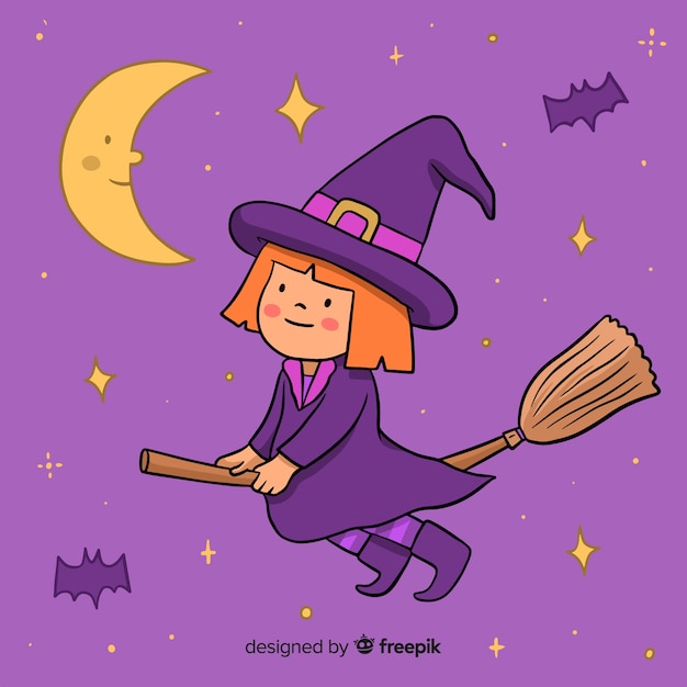 Bruxa de halloween bonito em uma vassoura