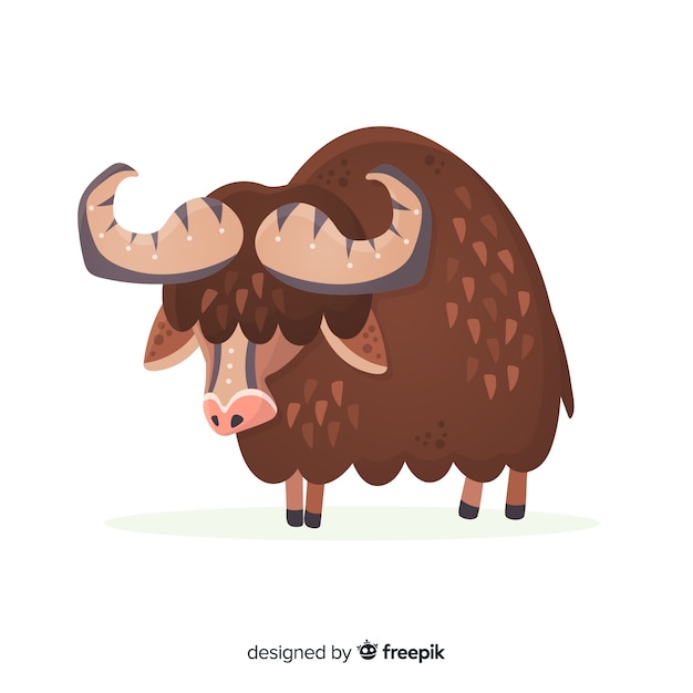 Vetor grátis búfalo marrom e com chifres de design plano