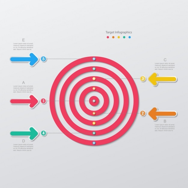 Vetor grátis bullseye vermelho com setas coloridas ao redor