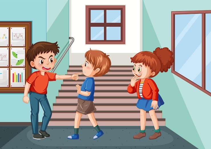 Vetor grátis bullying escolar com personagens de desenhos animados de estudantes