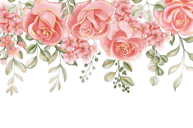 Vetor grátis buquê de rosas para borda de renda moldura floral ouro rosa
