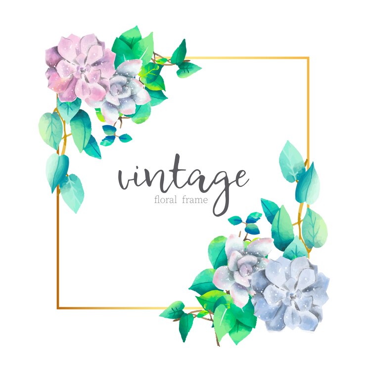 Vetor grátis buquês de flores vintage com moldura dourada