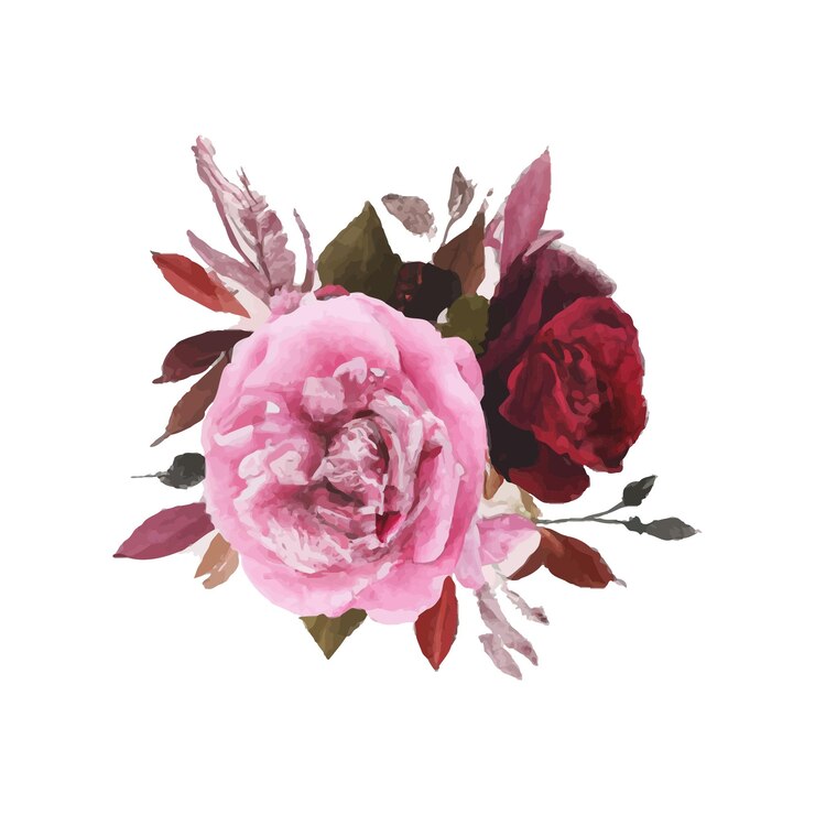 Vetor grátis buquês de moldura floral aquarela de rosas e design de folhas