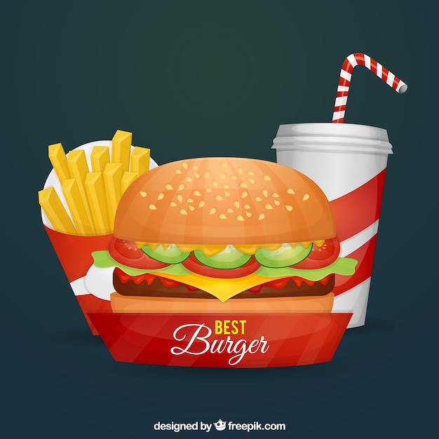 Burger, batata frita e bebida