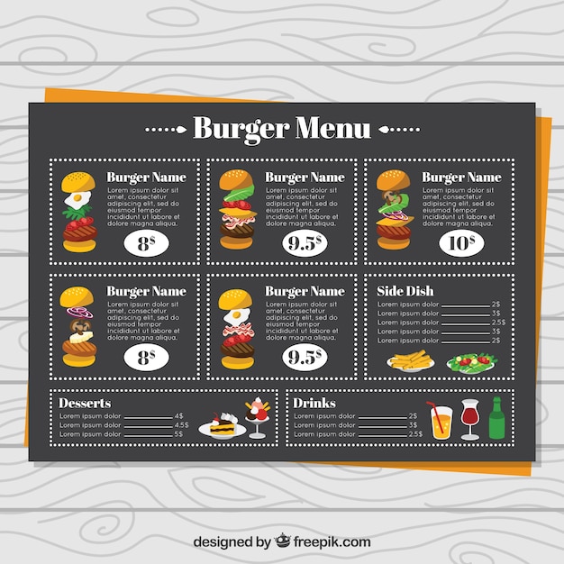 Vetor grátis burger menu com design preto