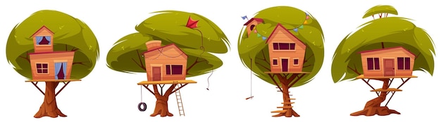 Vetor grátis cabana dos desenhos animados da casa na árvore para jogos de crianças