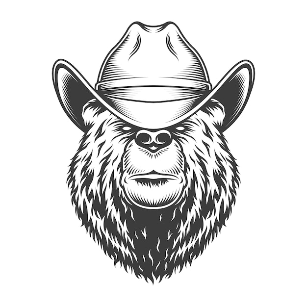 Cabeça de urso vintage no chapéu de cowboy