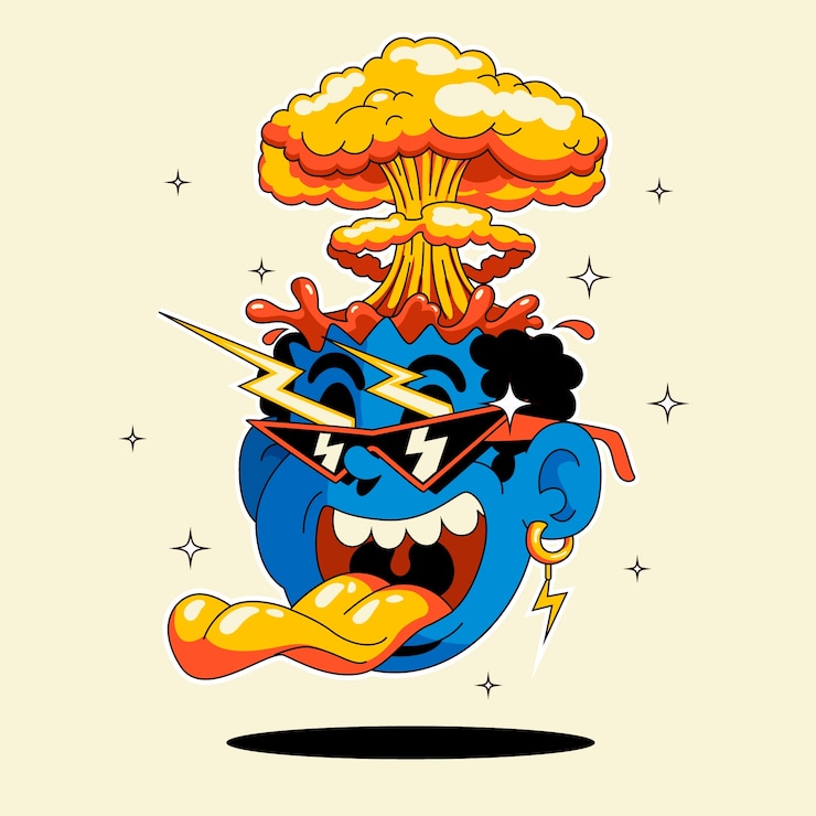 Vetor grátis cabeça desenhada à mão explodindo ilustração de desenho animado