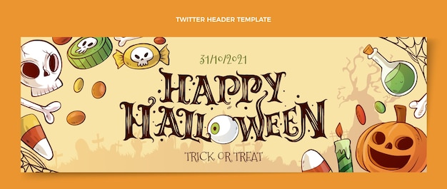 Vetor grátis cabeçalho de halloween desenhado à mão no twitter