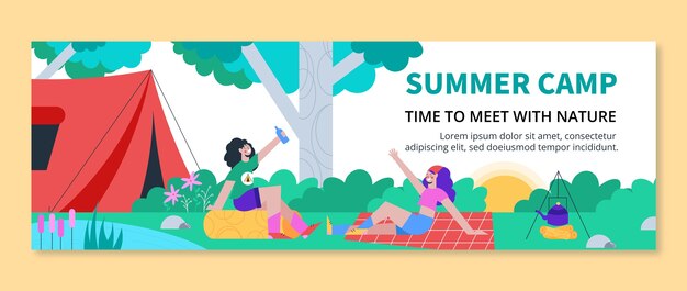 Cabeçalho de twitter de acampamento de verão plano
