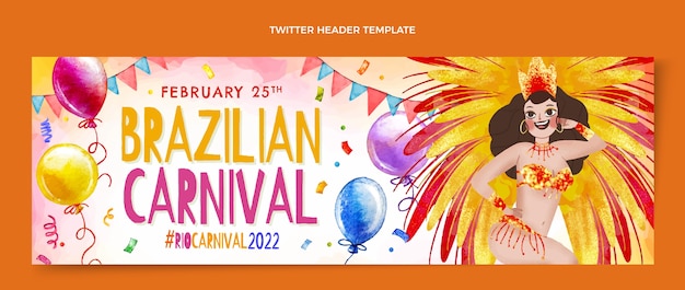 Cabeçalho de twitter de carnaval em aquarela