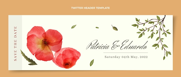 Vetor grátis cabeçalho de twitter de casamento floral em aquarela