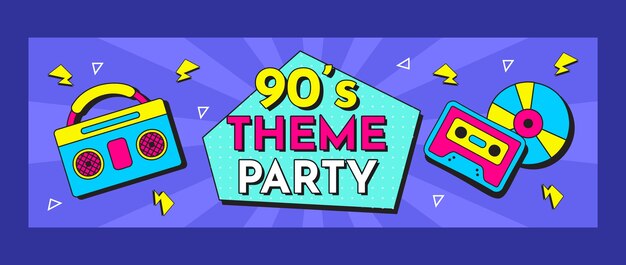 Cabeçalho de twitter de festa colorido liso dos anos 90
