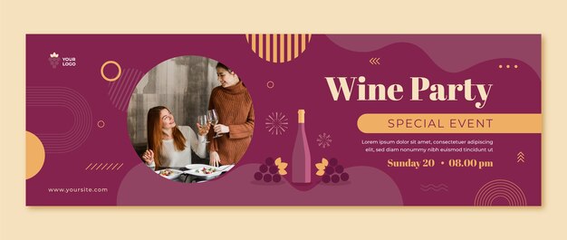Cabeçalho de twitter de festa de vinho de design plano