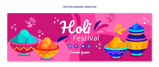 Vetor grátis cabeçalho de twitter de holi plano