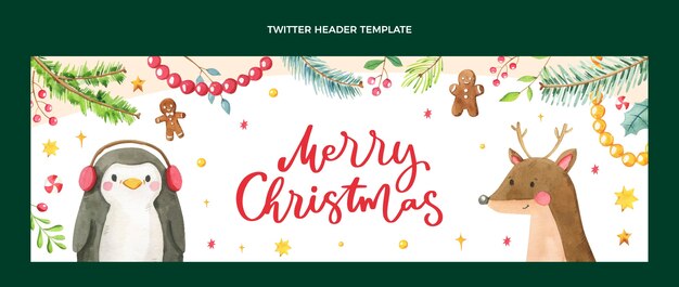 Cabeçalho de twitter de natal em aquarela