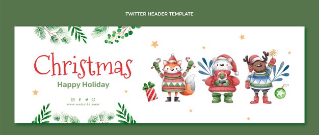 Cabeçalho de twitter de natal em aquarela