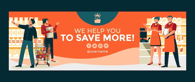 Cabeçalho de twitter de supermercado de design plano
