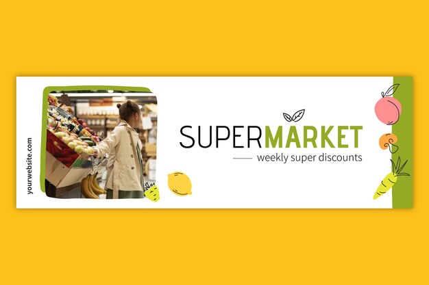 Cabeçalho de twitter de supermercado plano