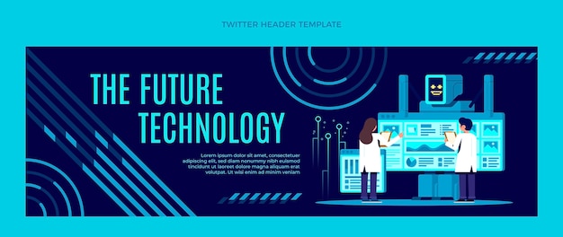 Cabeçalho de Twitter de tecnologia plana mínima