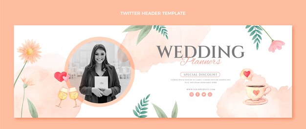 Cabeçalho de twitter em aquarela para empresa de planejamento de casamento