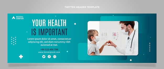 Vetor grátis cabeçalho de twitter médico de design plano