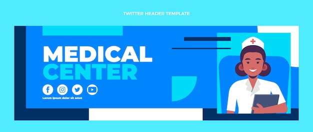 Cabeçalho de twitter médico de design plano